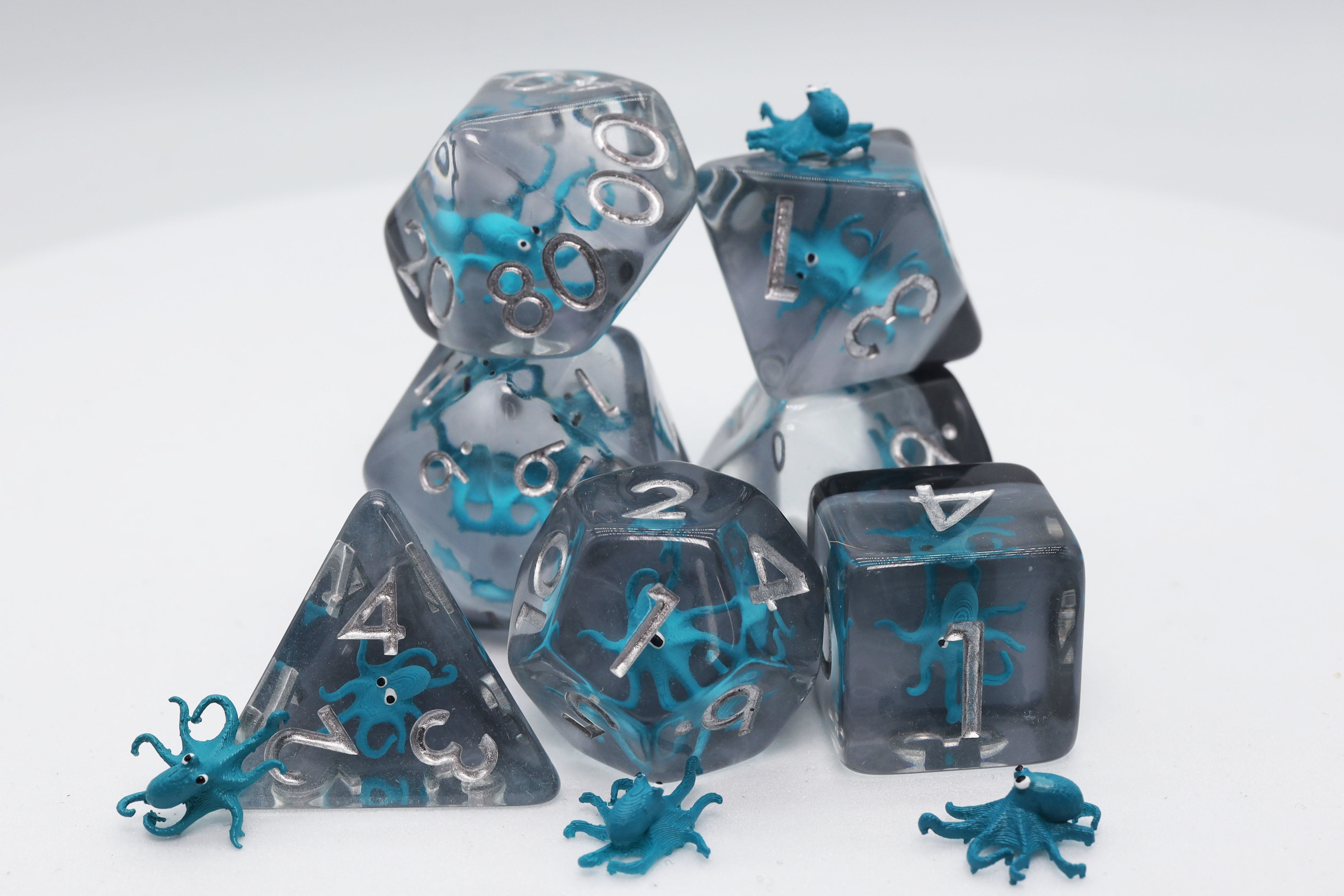 Teal Octopus RPG Dice Set - Bards & Cards