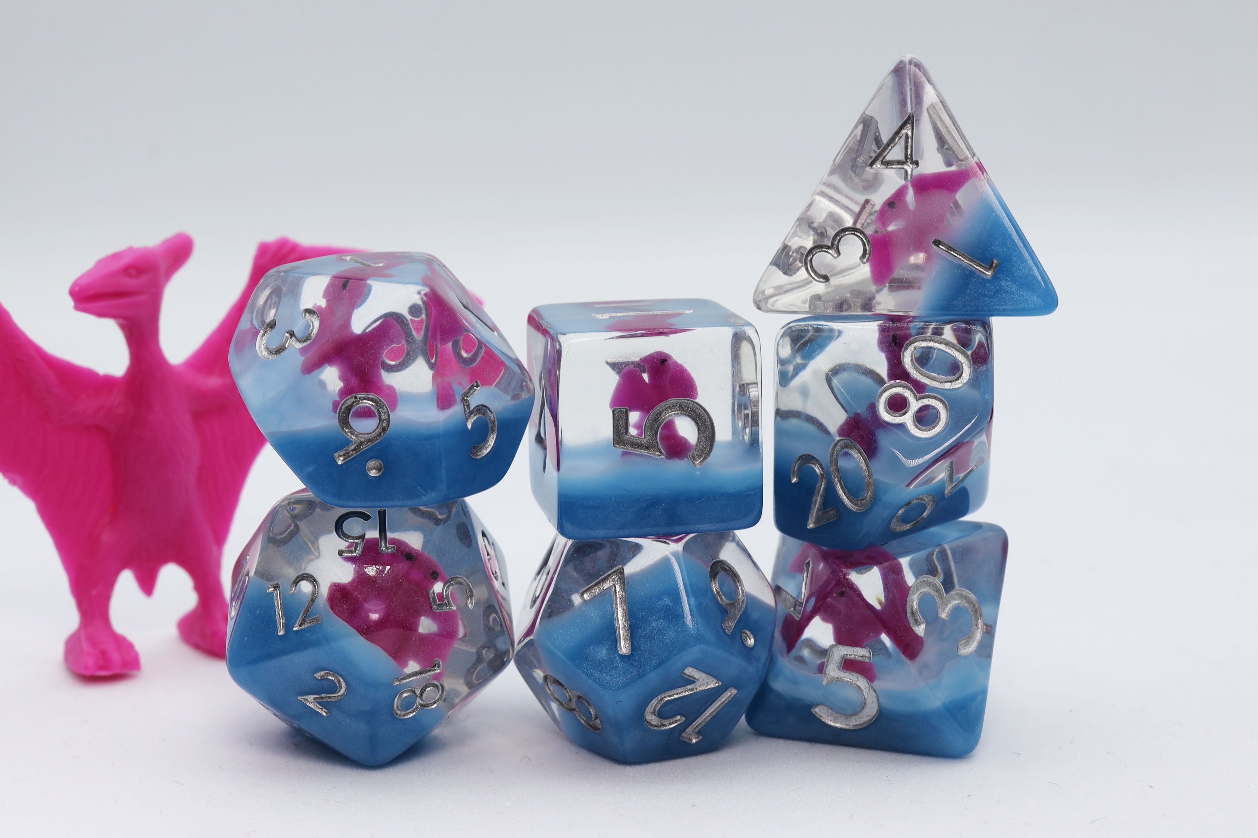 Pink Pterodactyl RPG Dice Set - Bards & Cards