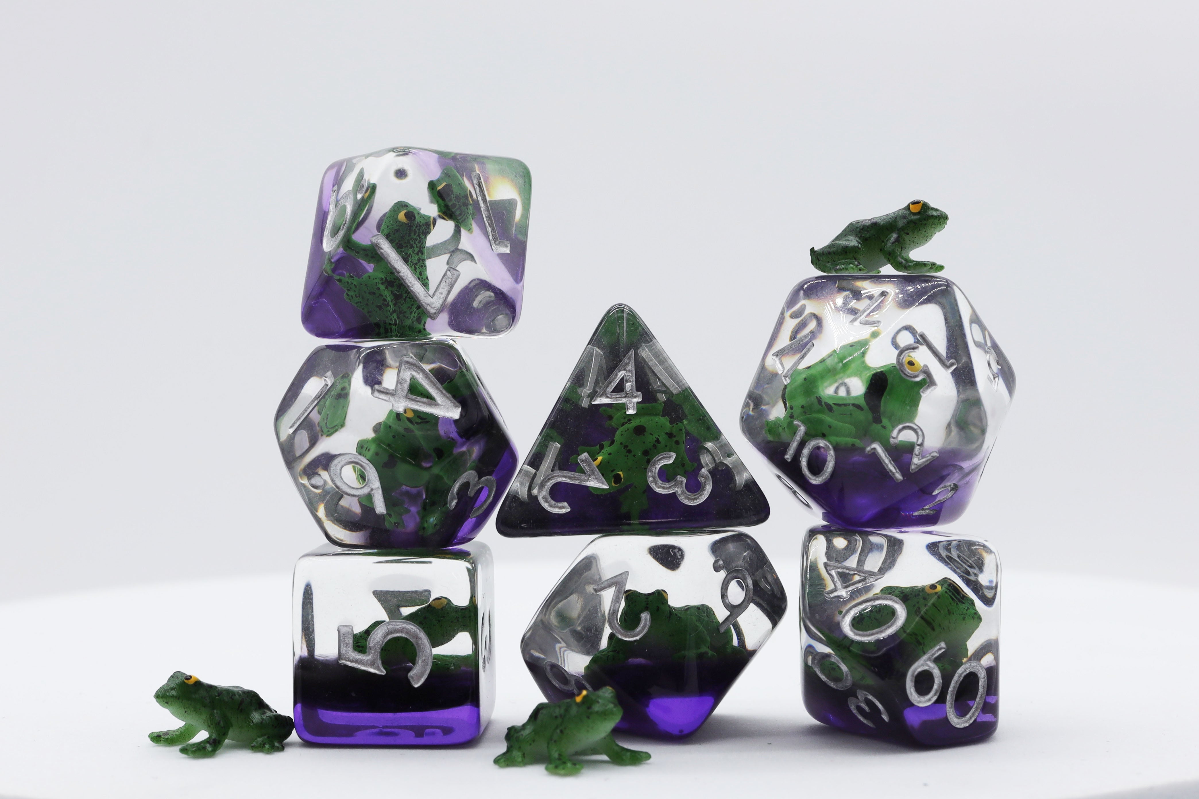 Green Poison Frog RPG Dice Set - Bards & Cards