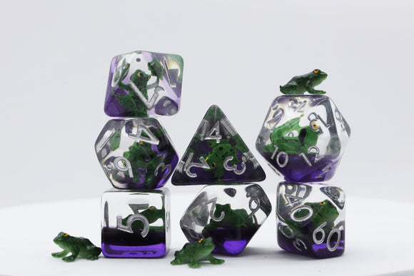 Green Poison Frog RPG Dice Set - Bards & Cards