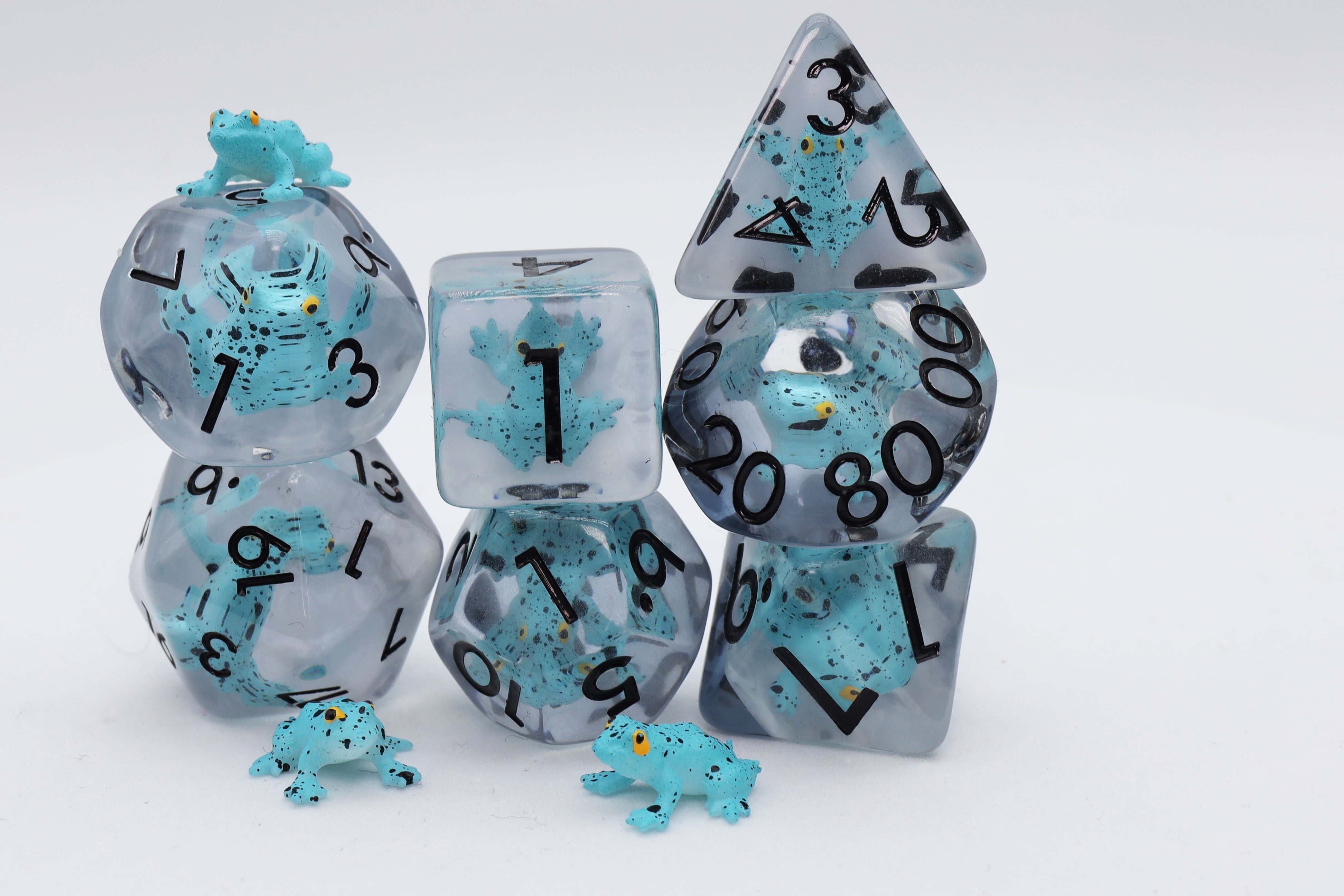 Blue Poison Frog RPG Dice Set - Bards & Cards