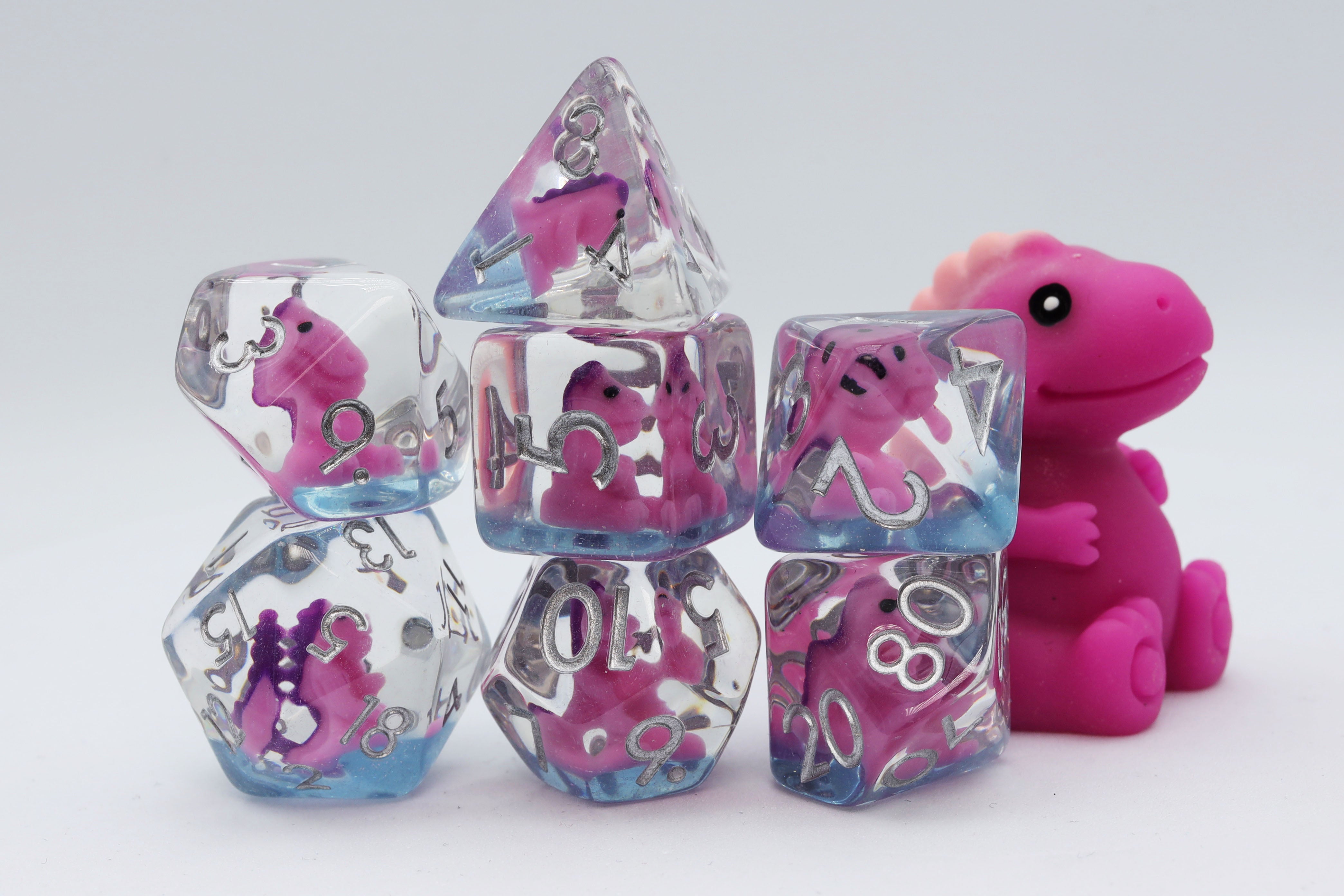 Pink T-Rex RPG Dice Set - Bards & Cards