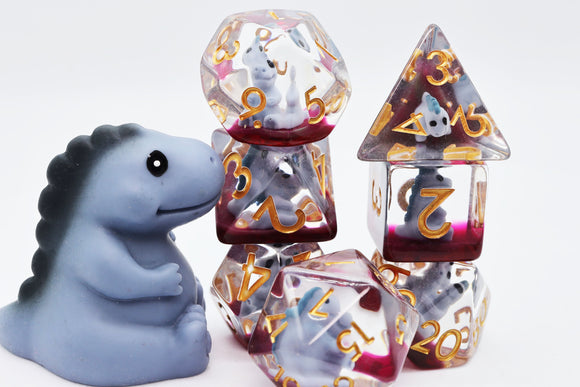 Gray T-Rex RPG Dice Set - Bards & Cards