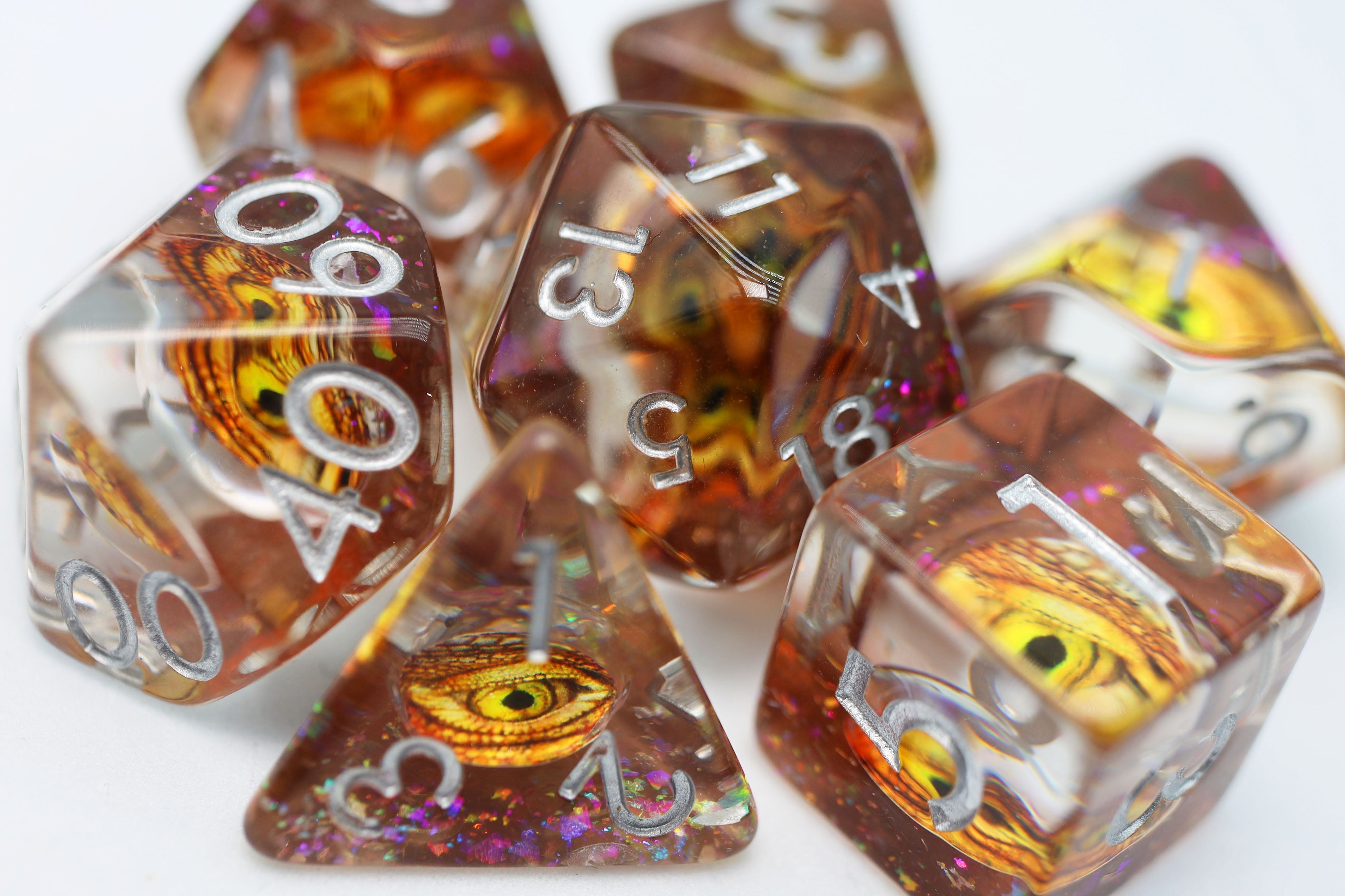 Golden Dragon Eye RPG Dice Set - Bards & Cards