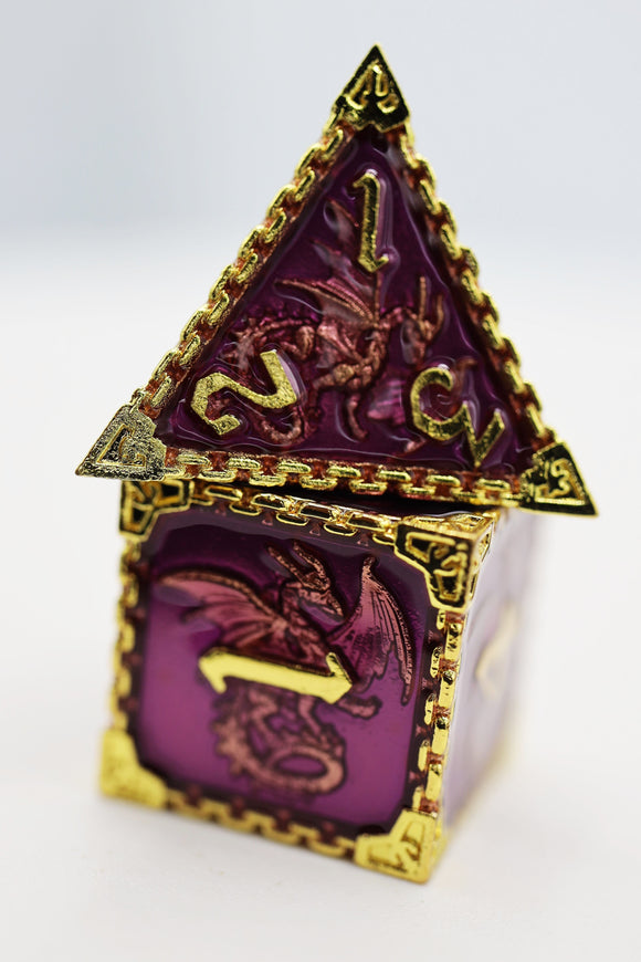Chained Dragon: Royal with Gold - Metal RPG Dice Set - Bards & Cards