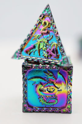 Chained Dragon: Mystic - Metal RPG Dice Set - Bards & Cards