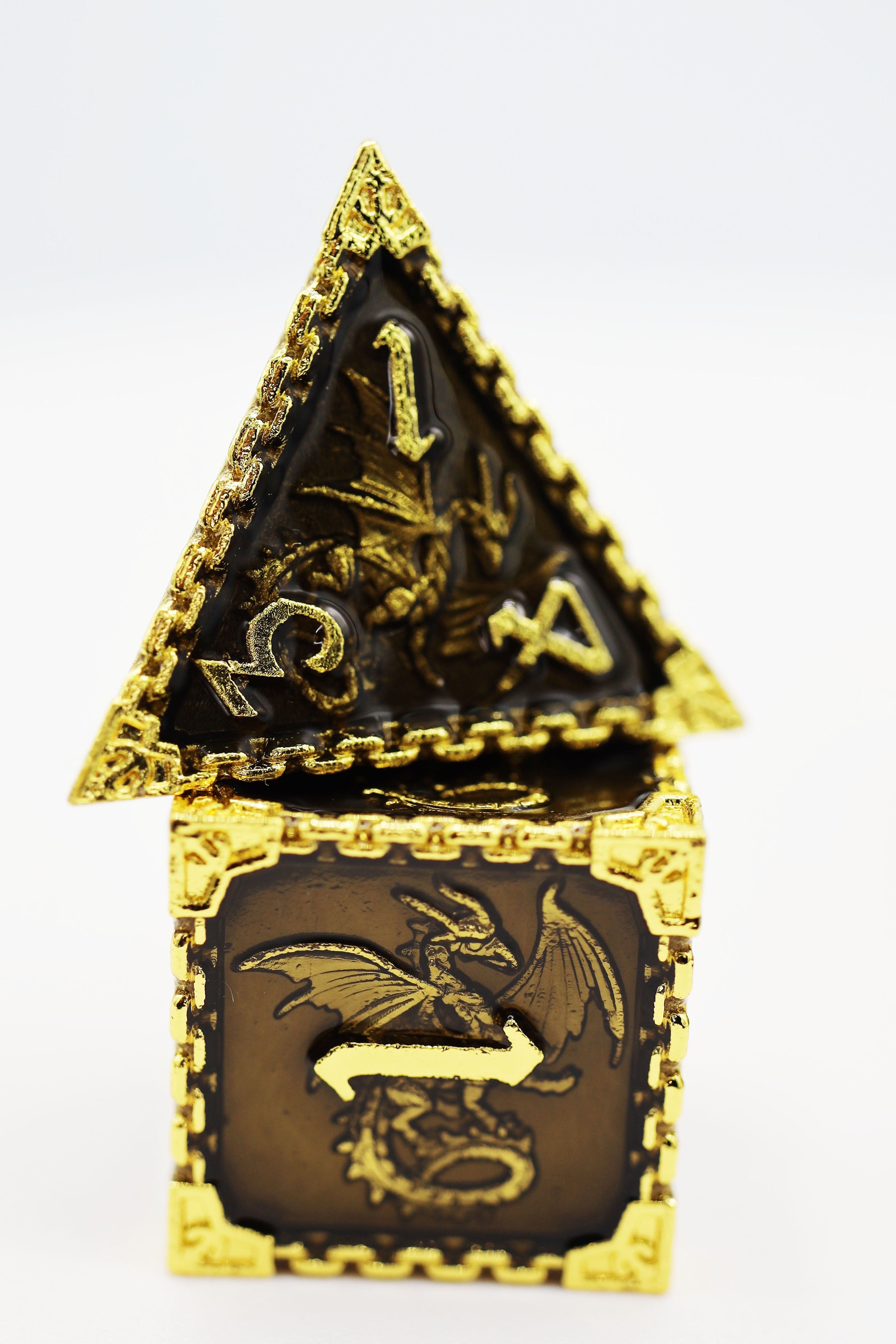 Chained Dragon: Gold Void - Metal RPG Dice Set - Bards & Cards