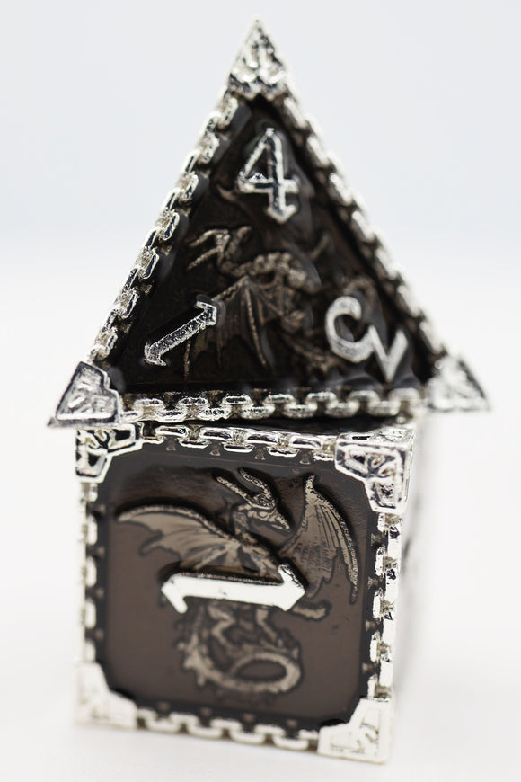 Chained Dragon: Silver Void - Metal RPG Dice Set - Bards & Cards