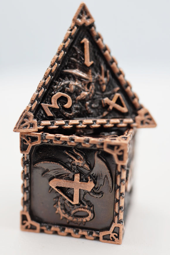 Chained Dragon: Copper - Metal RPG Dice Set - Bards & Cards