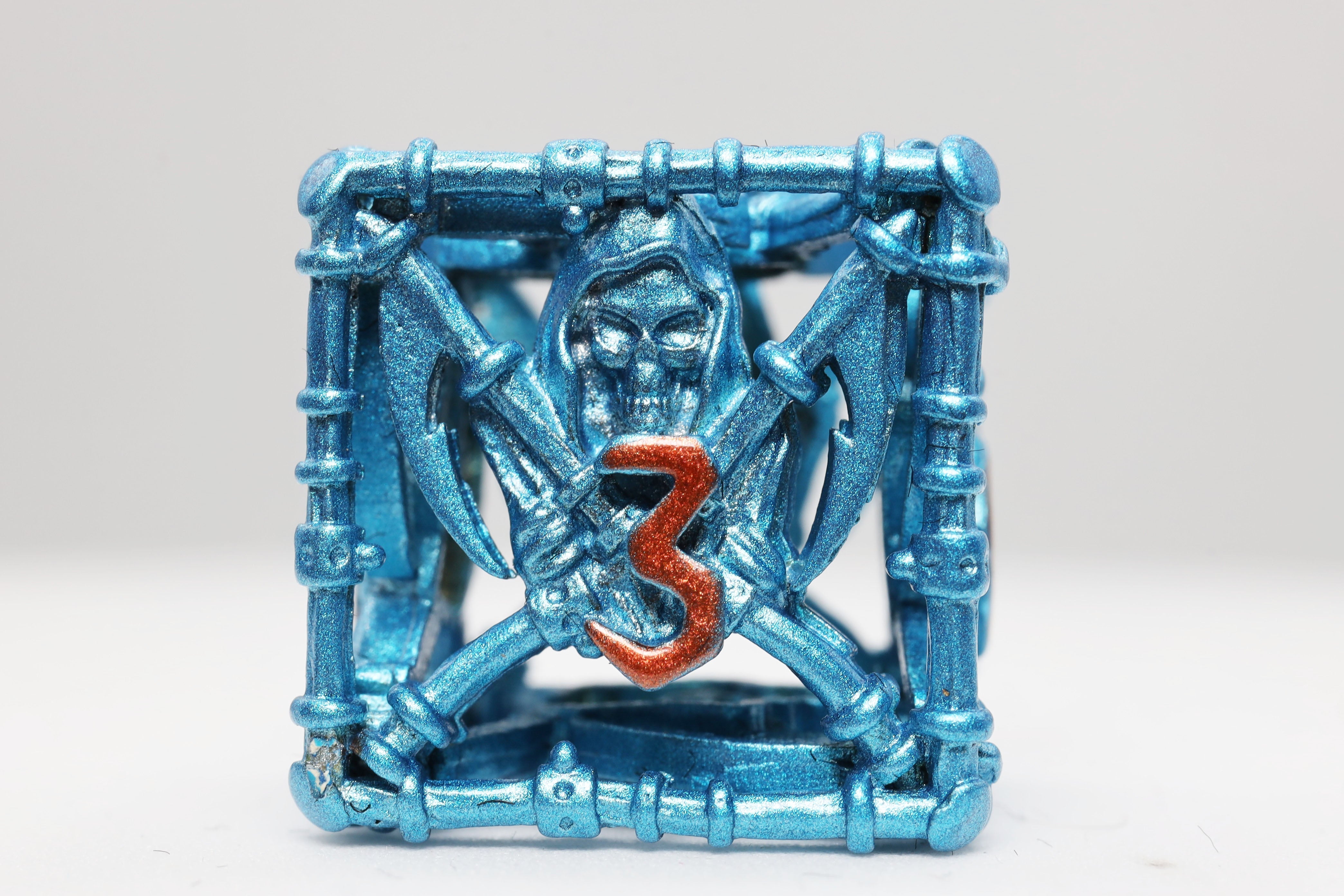 Grim Scythe: Blue - Metal RPG Dice Set - Bards & Cards