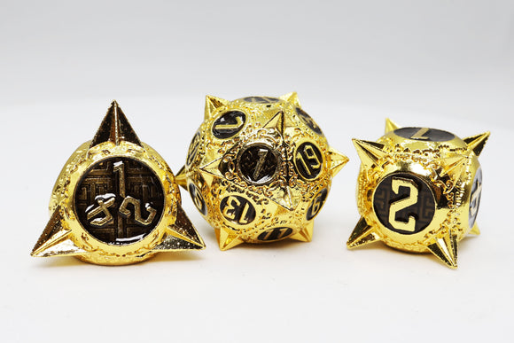 Meteor Storm: Galactic Gold - Metal RPG Dice Set - Bards & Cards