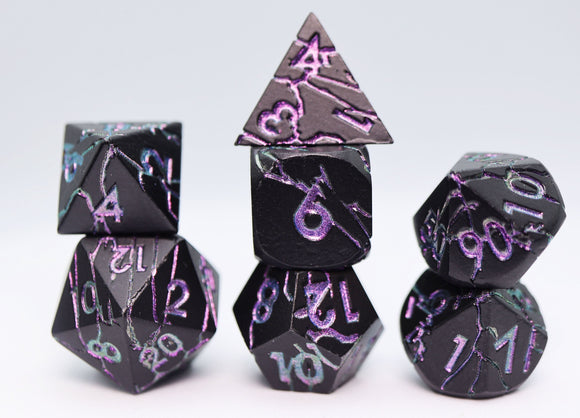 Purple Lightning - Metal RPG Dice Set - Bards & Cards