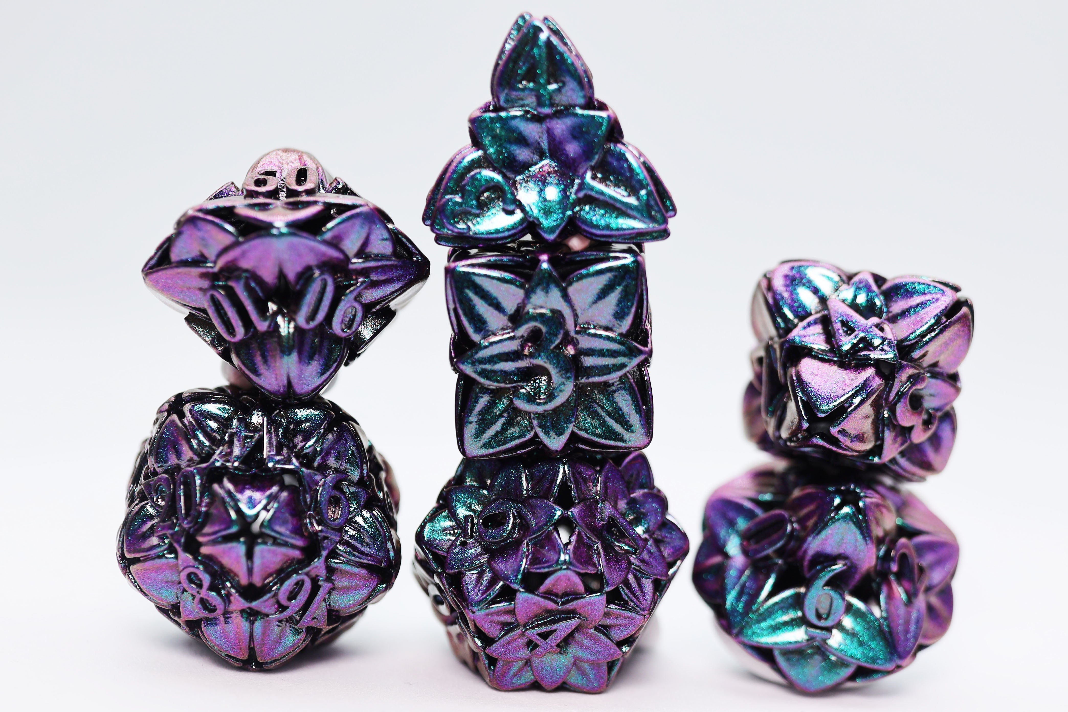 Otherworldly Flower - Hollow Metal RPG Dice Set - Bards & Cards