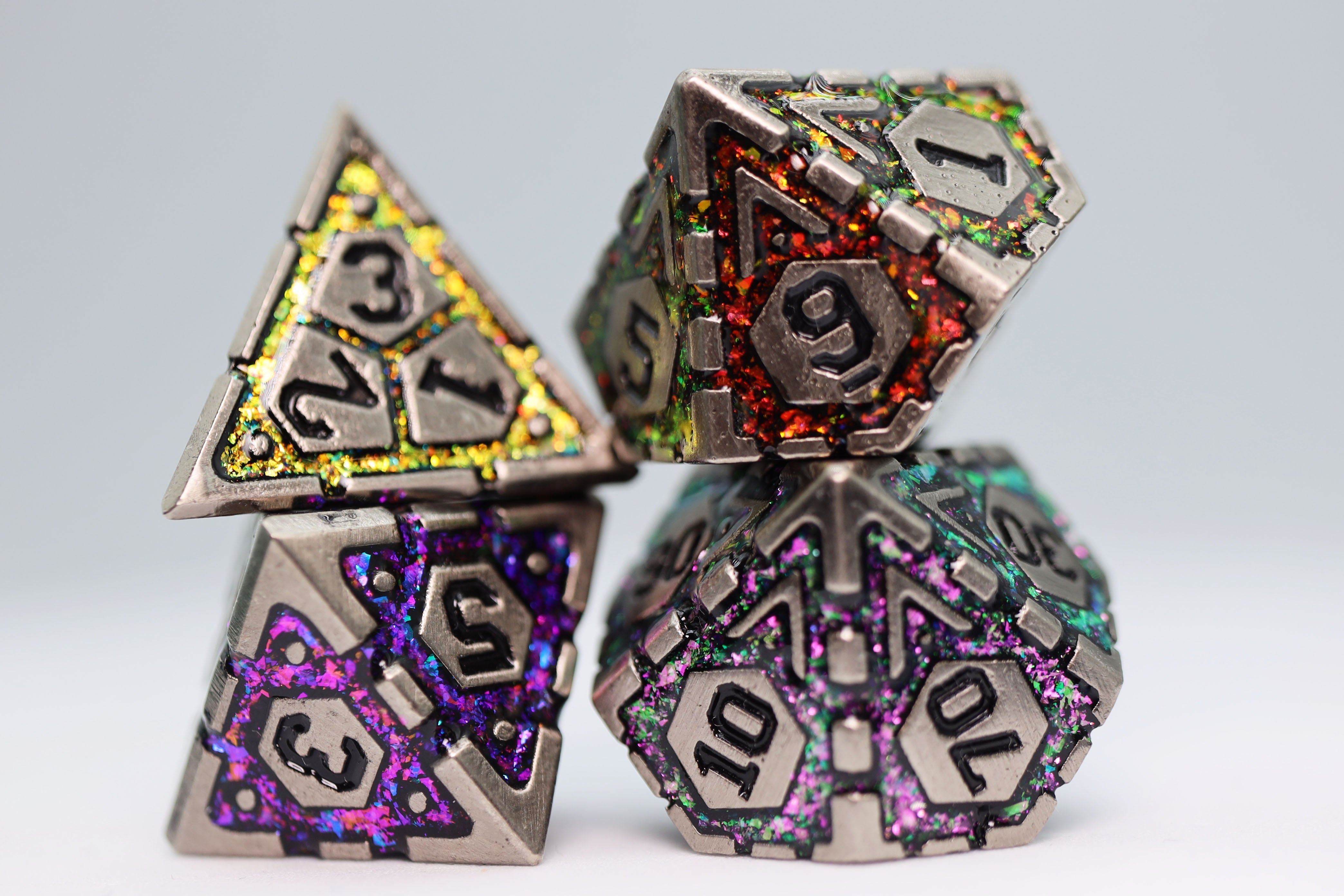 Ornate Rainbow Frame - Metal RPG Dice Set - Bards & Cards