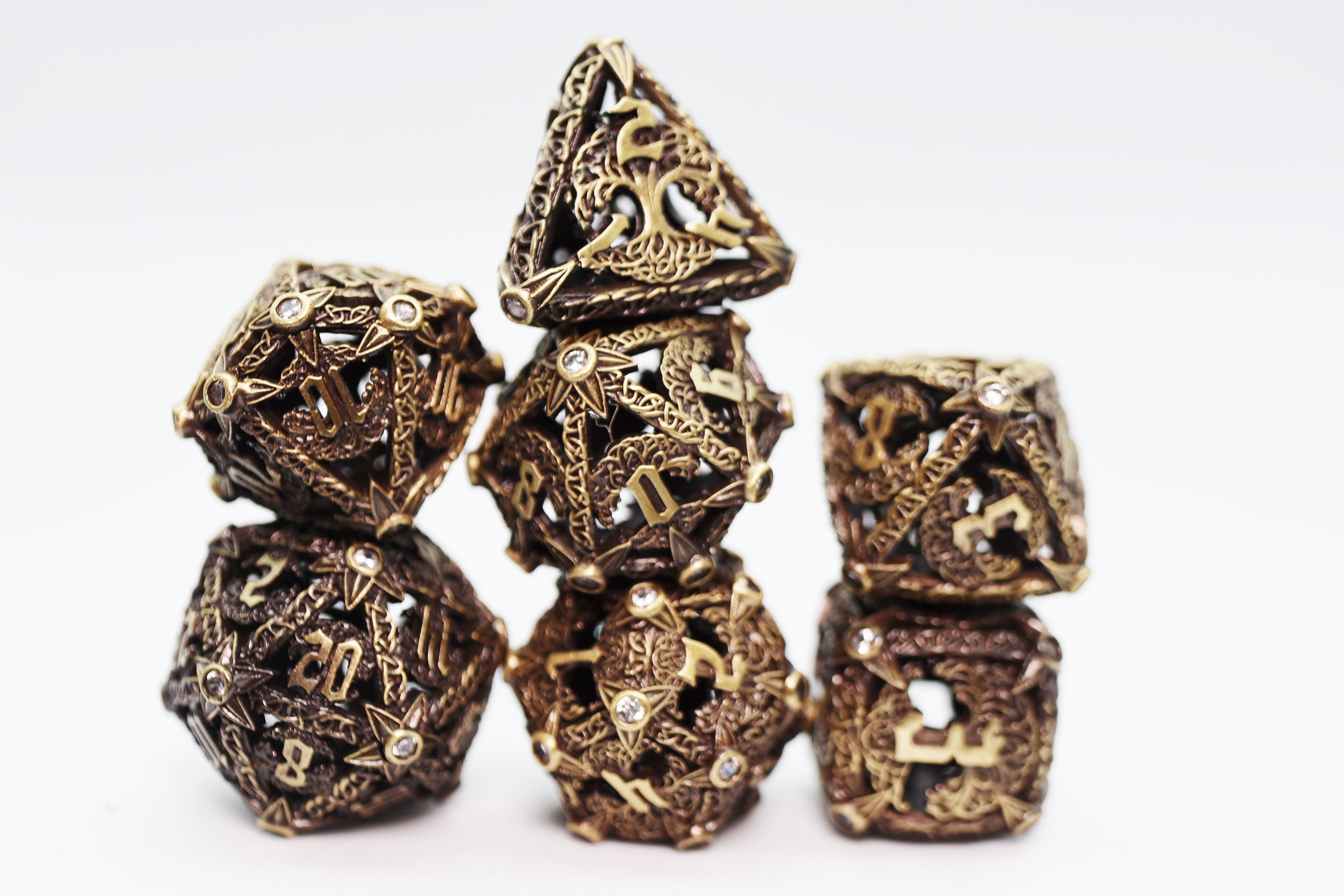 Trees of Virtue: Tree of Humility - Hollow Metal RPG Dice Set - Bards & Cards