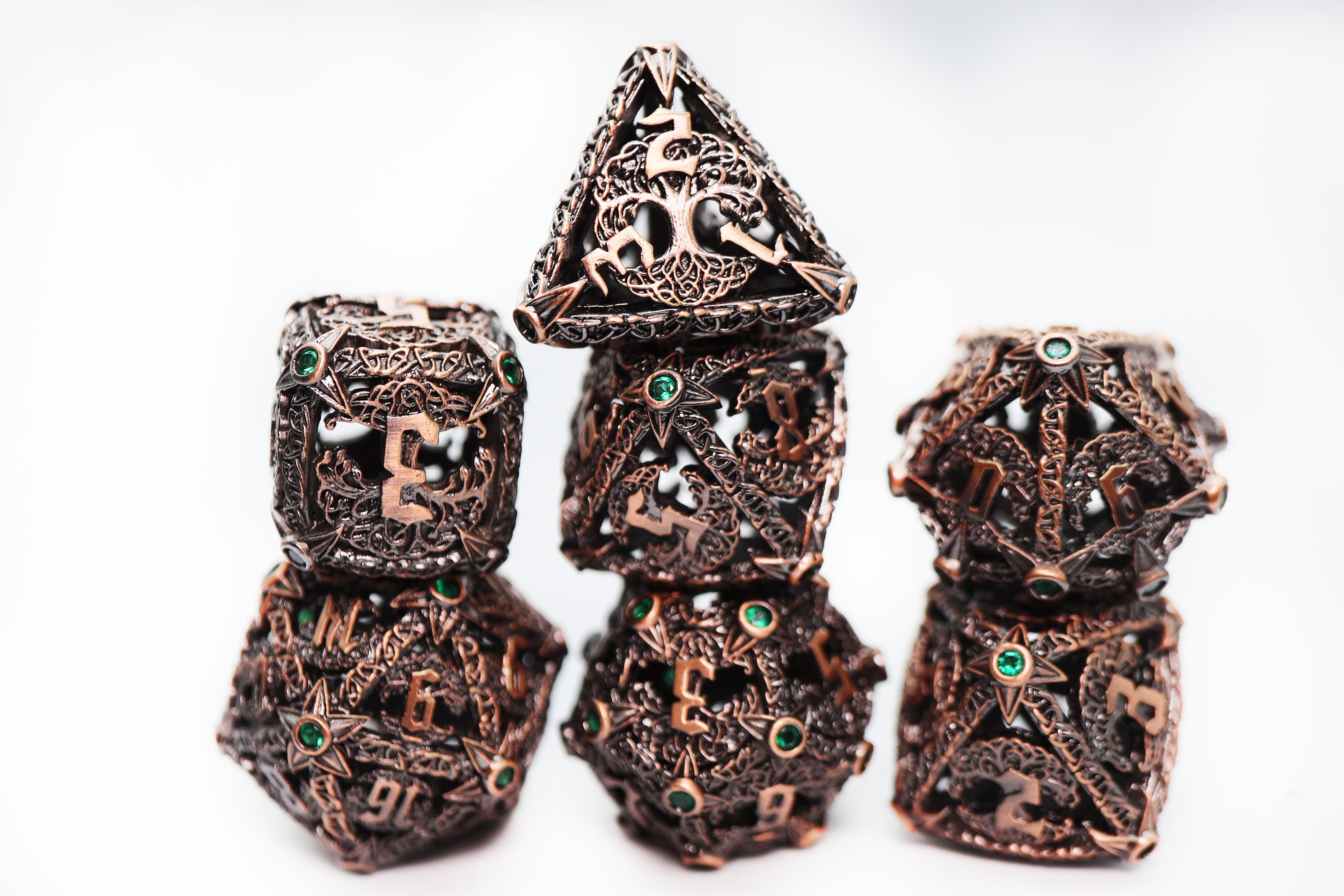 Trees of Virtue: Tree of Justice - Hollow Metal RPG Dice Set - Bards & Cards