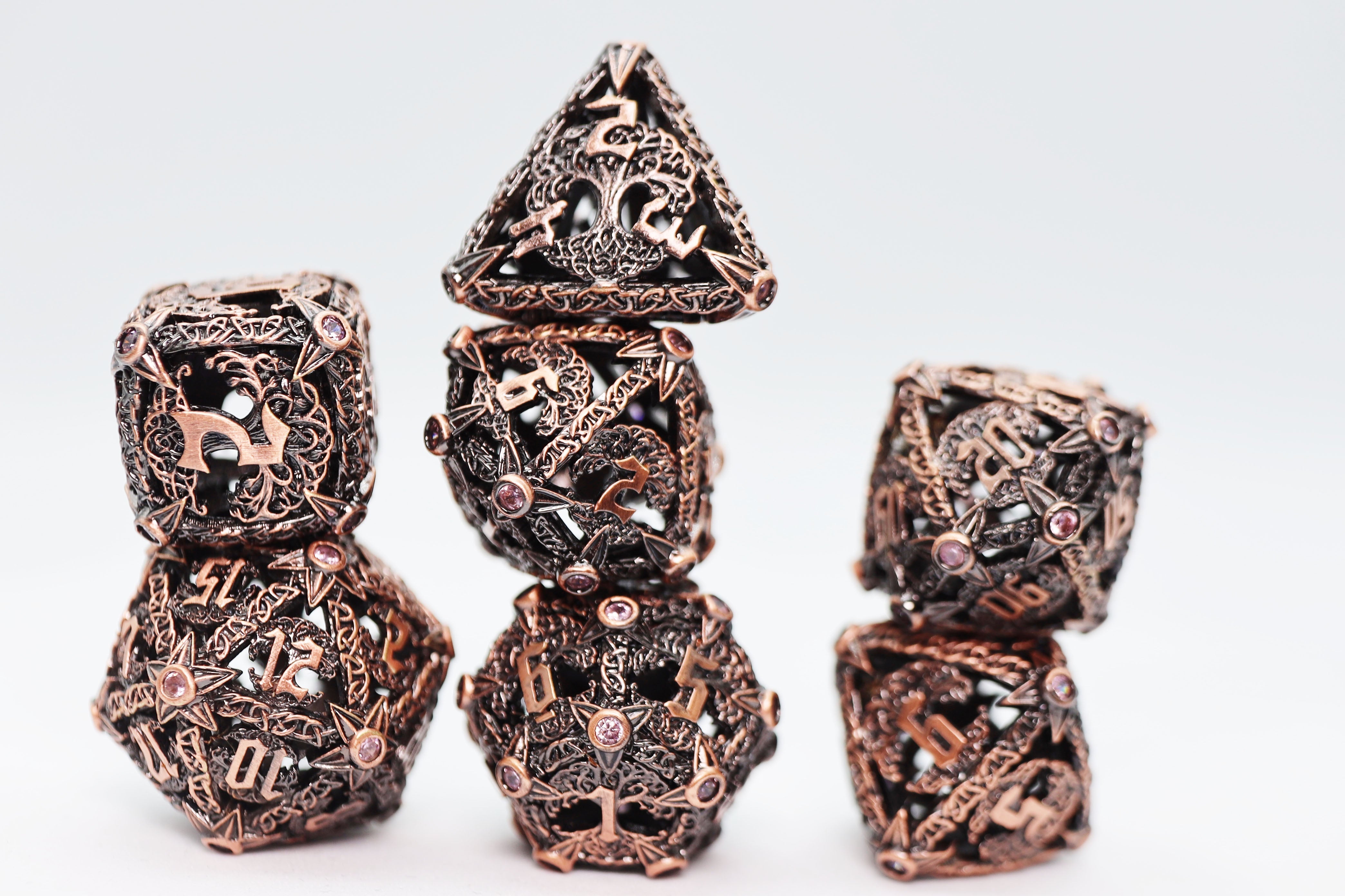 Trees of Virtue: Tree of Tolerance - Hollow Metal RPG Dice Set - Bards & Cards