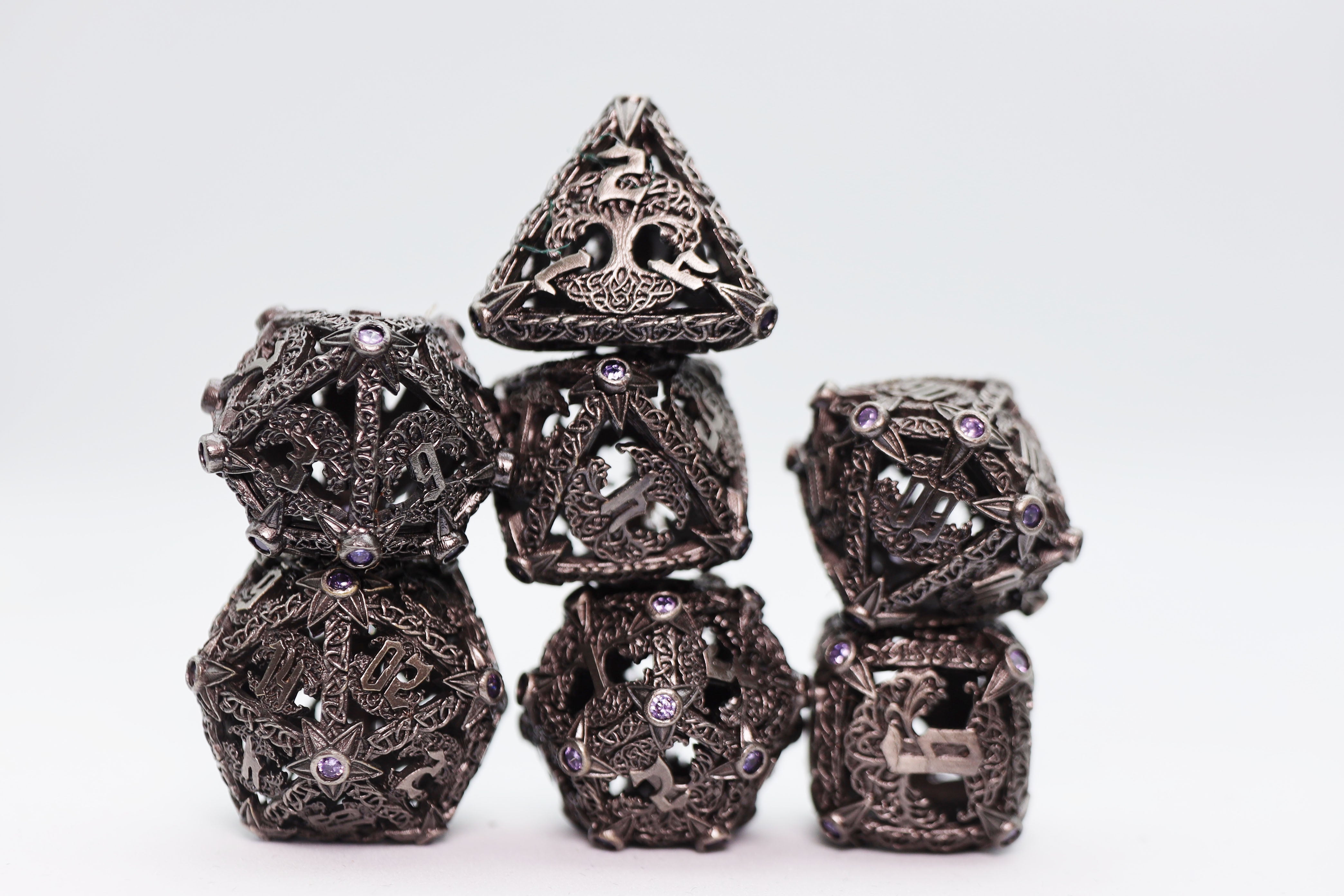 Trees of Virtue: Tree of Wisdom - Hollow Metal RPG Dice Set - Bards & Cards
