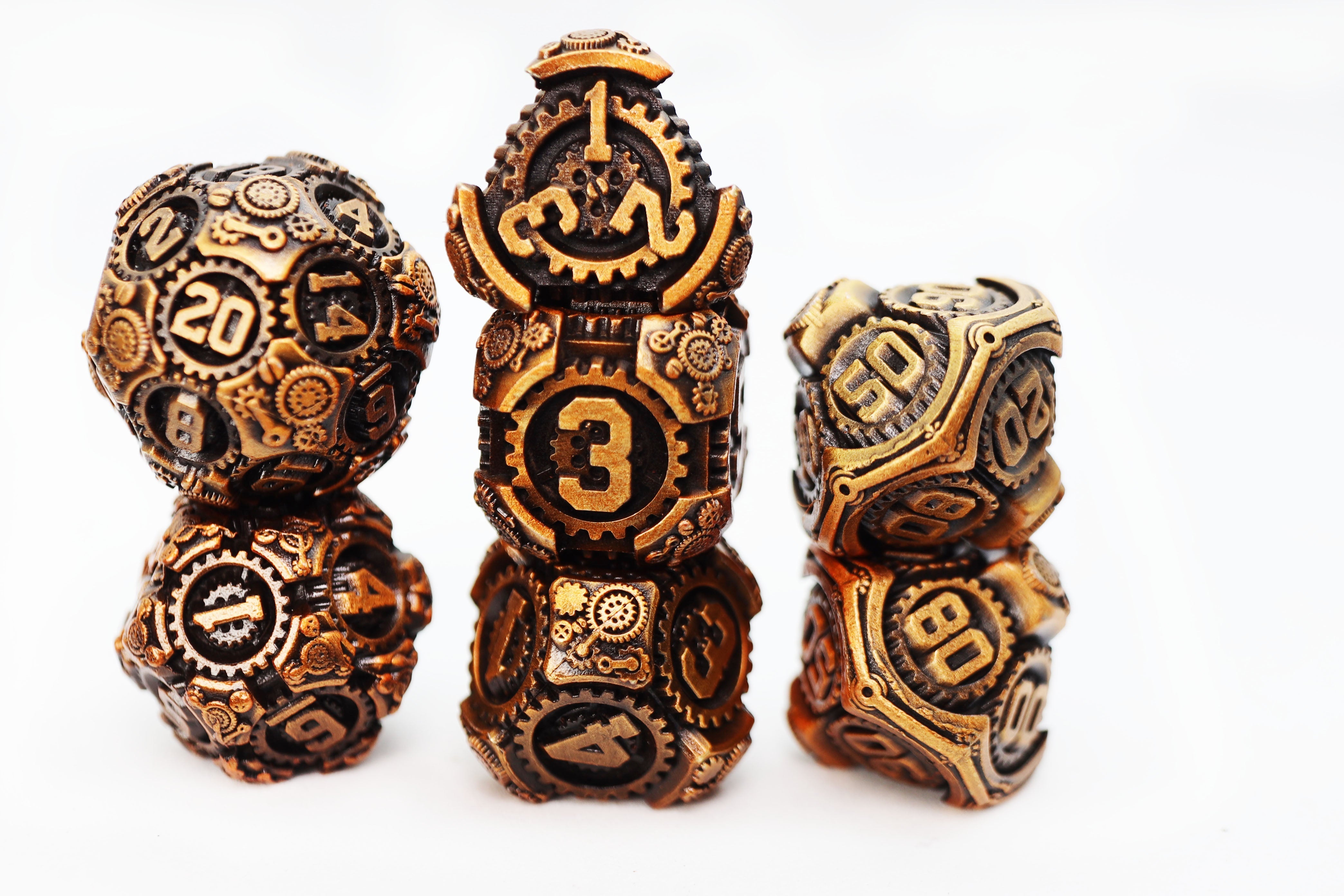 Airship Gears: The Rustbucket - Metal RPG Dice Set - Bards & Cards