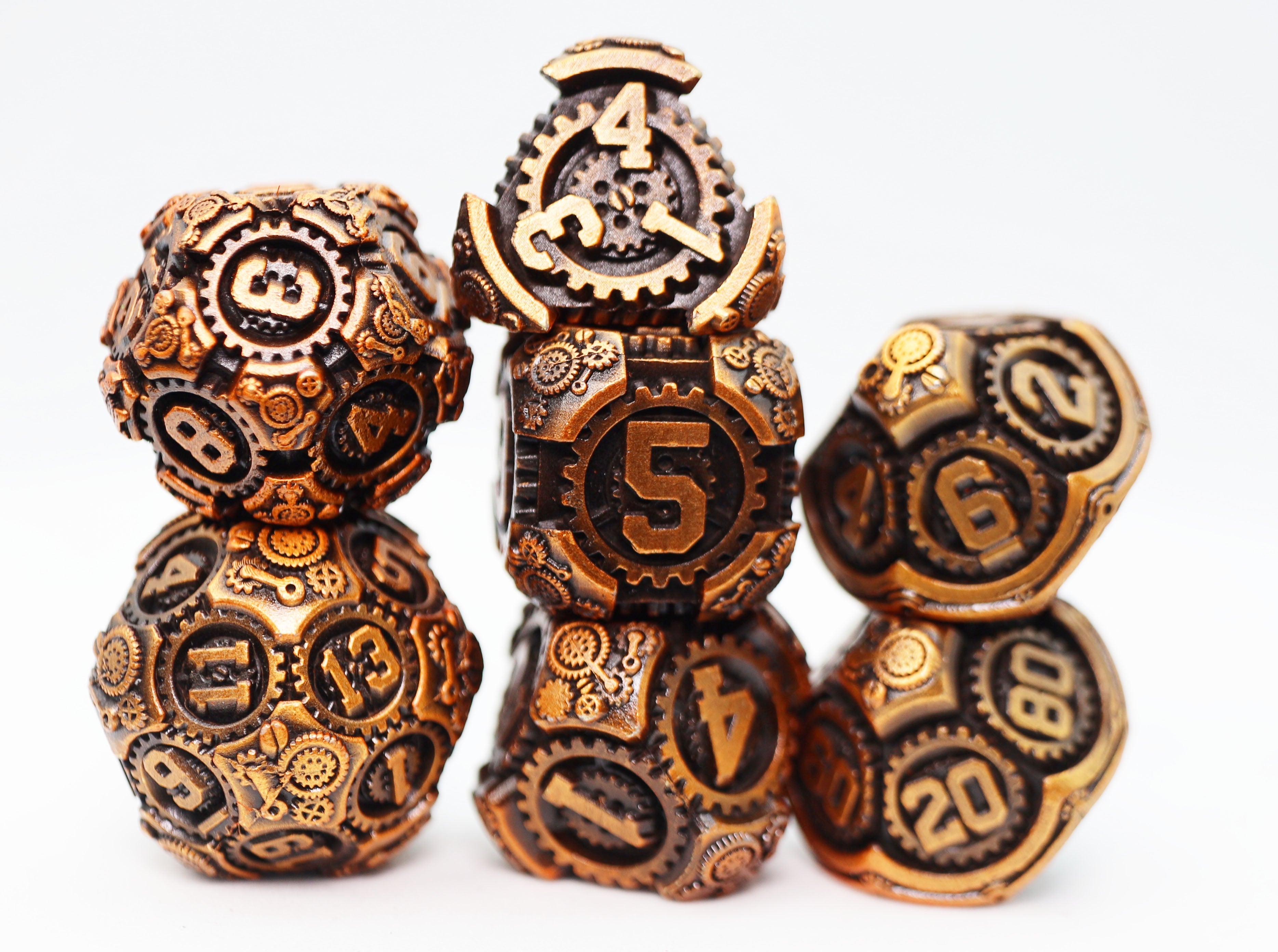 Airship Gears: Drifting Dirigible - Metal RPG Dice Set - Bards & Cards