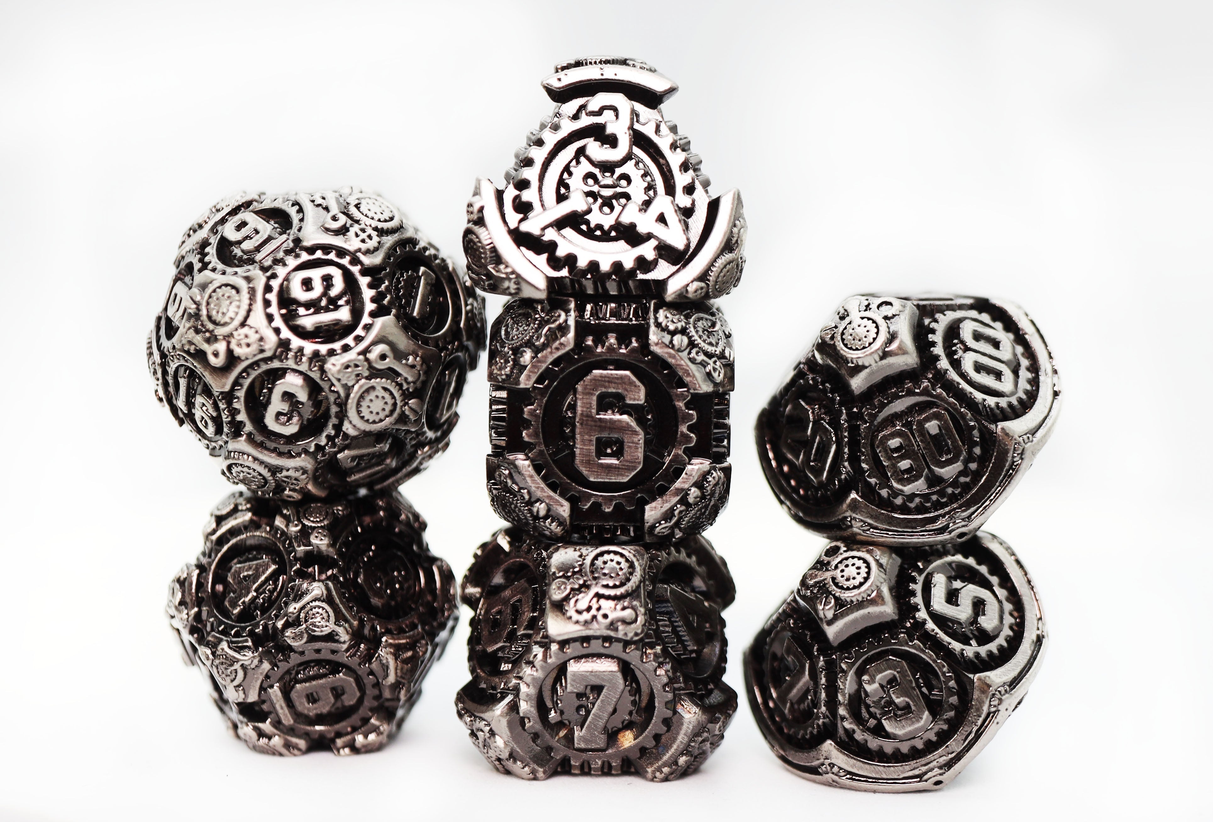 Airship Gears: Fierce Flotilla - Metal RPG Dice Set - Bards & Cards