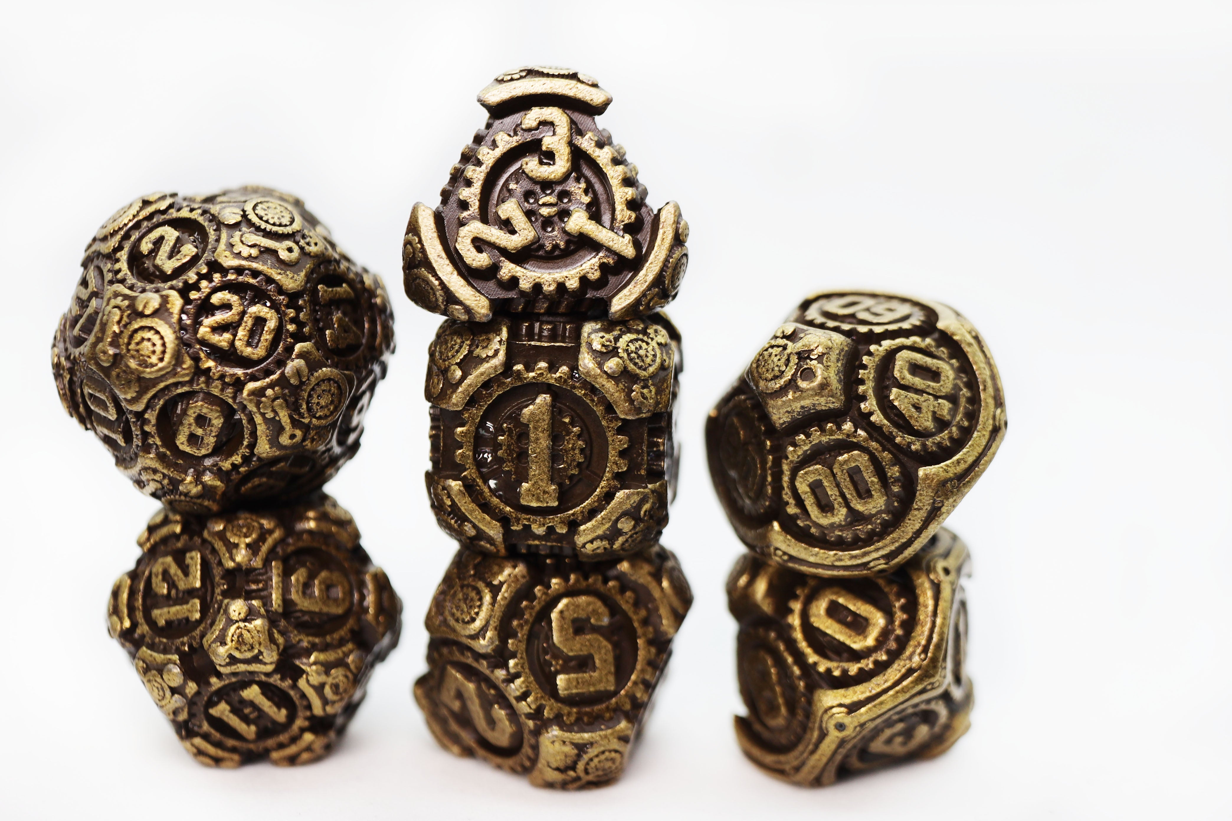 Airship Gears: Brazen Bulkhead - Metal RPG Dice Set - Bards & Cards