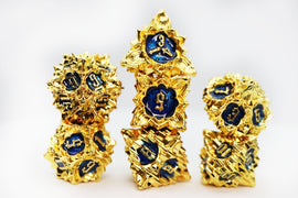 Floral Starburst: Golden Sweet Pea - Metal RPG Dice Set - Bards & Cards