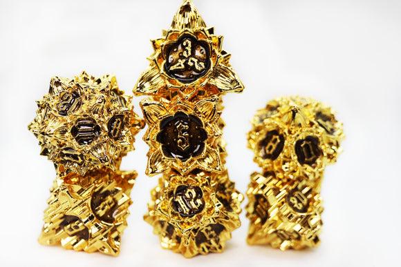 Floral Starburst: Blackout Viola - Metal RPG Dice Set - Bards & Cards