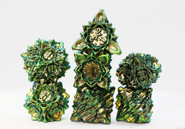Floral Starburst: Frosted Undergrowth - Metal RPG Dice Set - Bards & Cards