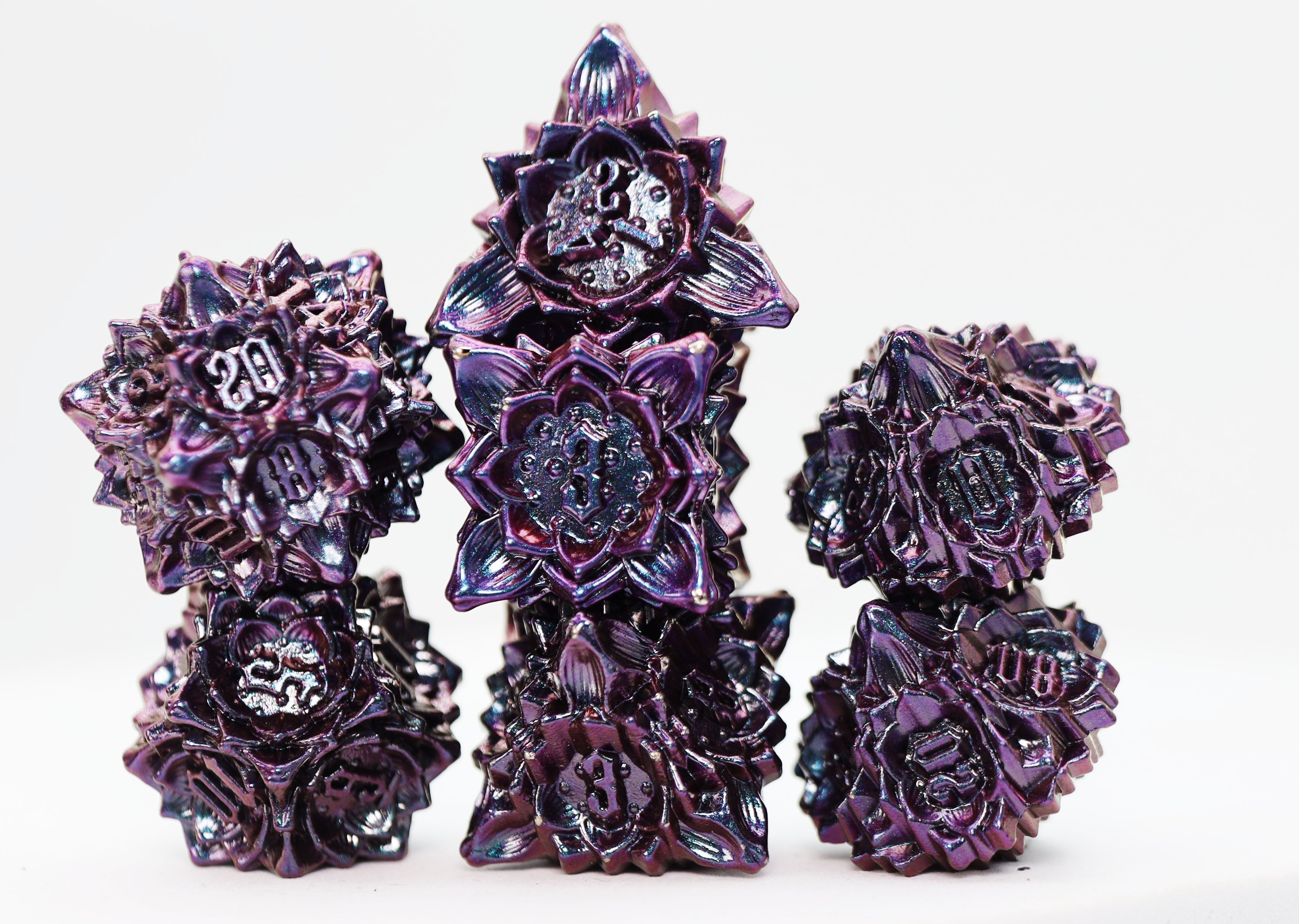 Floral Starburst: Burnt Nightshade - Metal RPG Dice Set - Bards & Cards