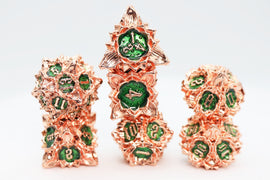 Floral Starburst: Emerald Caladium - Metal RPG Dice Set - Bards & Cards