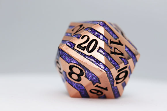 35mm Metal D20 - Copper with Purple Mica - Bards & Cards