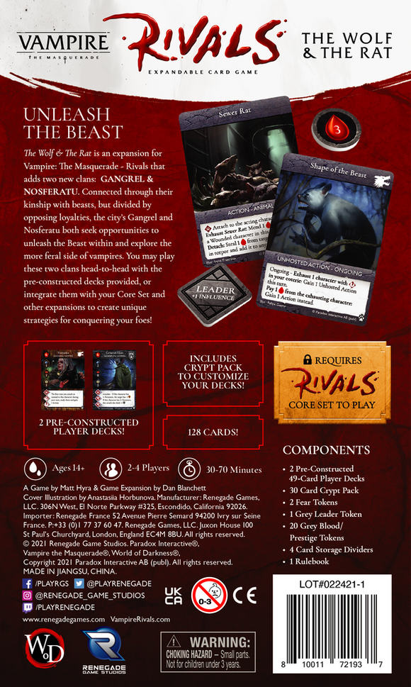 Vampire The Masquerade Rivals ECG: The Wolf & The Rat Expansion - Bards & Cards