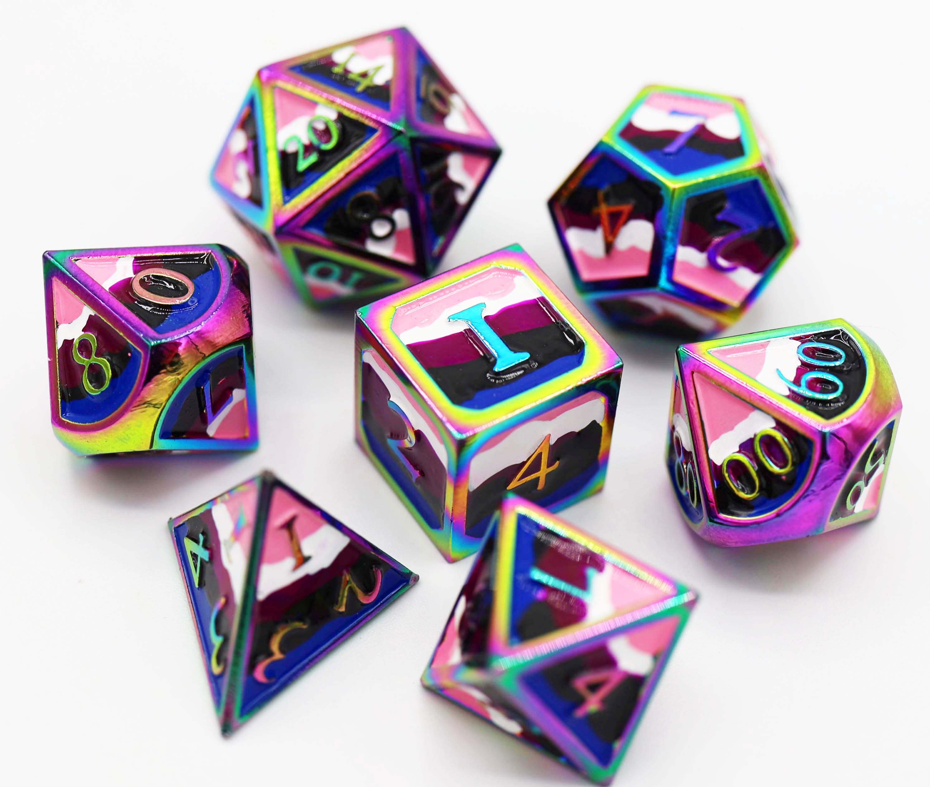 Genderfluid Pride Flag - Metal RPG Dice Set - Bards & Cards