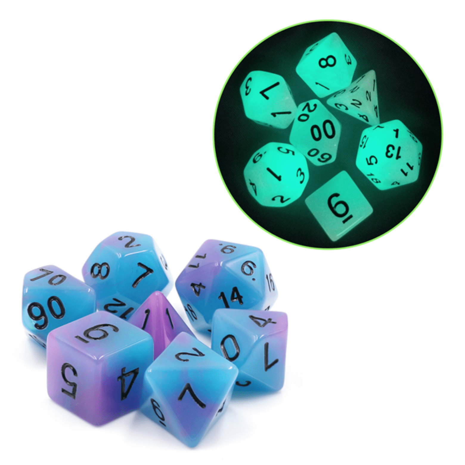 Glow in the Dark Supernova RPG Dice Set - Bards & Cards