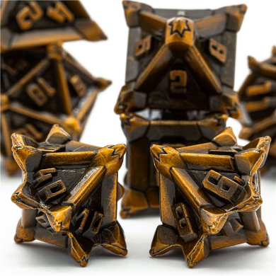 Warrior's Flail: Golden - Metal RPG Dice Set - Bards & Cards