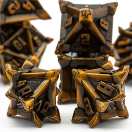 Warrior's Flail: Golden - Metal RPG Dice Set - Bards & Cards