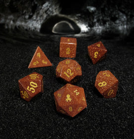 Kraken Dice - Red Goldstone Glass Semi-Precious Gemstone Dice Set - Bards & Cards