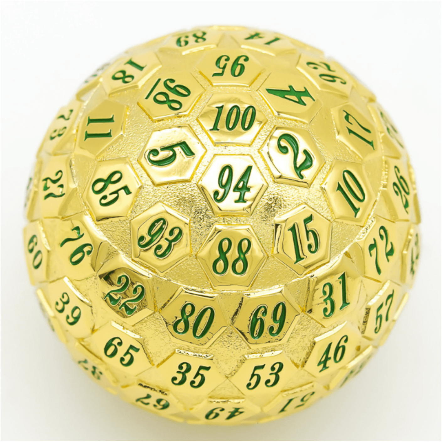 45mm Metal D100 - Gold with Green - Bards & Cards