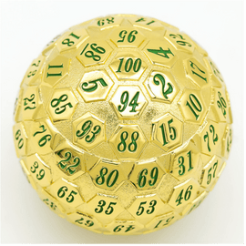 45mm Metal D100 - Gold with Green - Bards & Cards