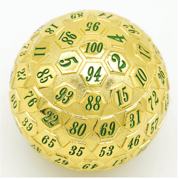 45mm Metal D100 - Gold with Green - Bards & Cards