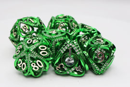 Hollow Hearts: Jeweled Green - Metal RPG Dice Set - Bards & Cards