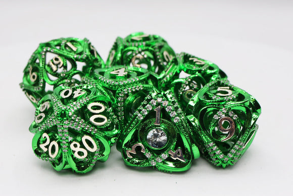 Hollow Hearts: Jeweled Green - Metal RPG Dice Set - Bards & Cards