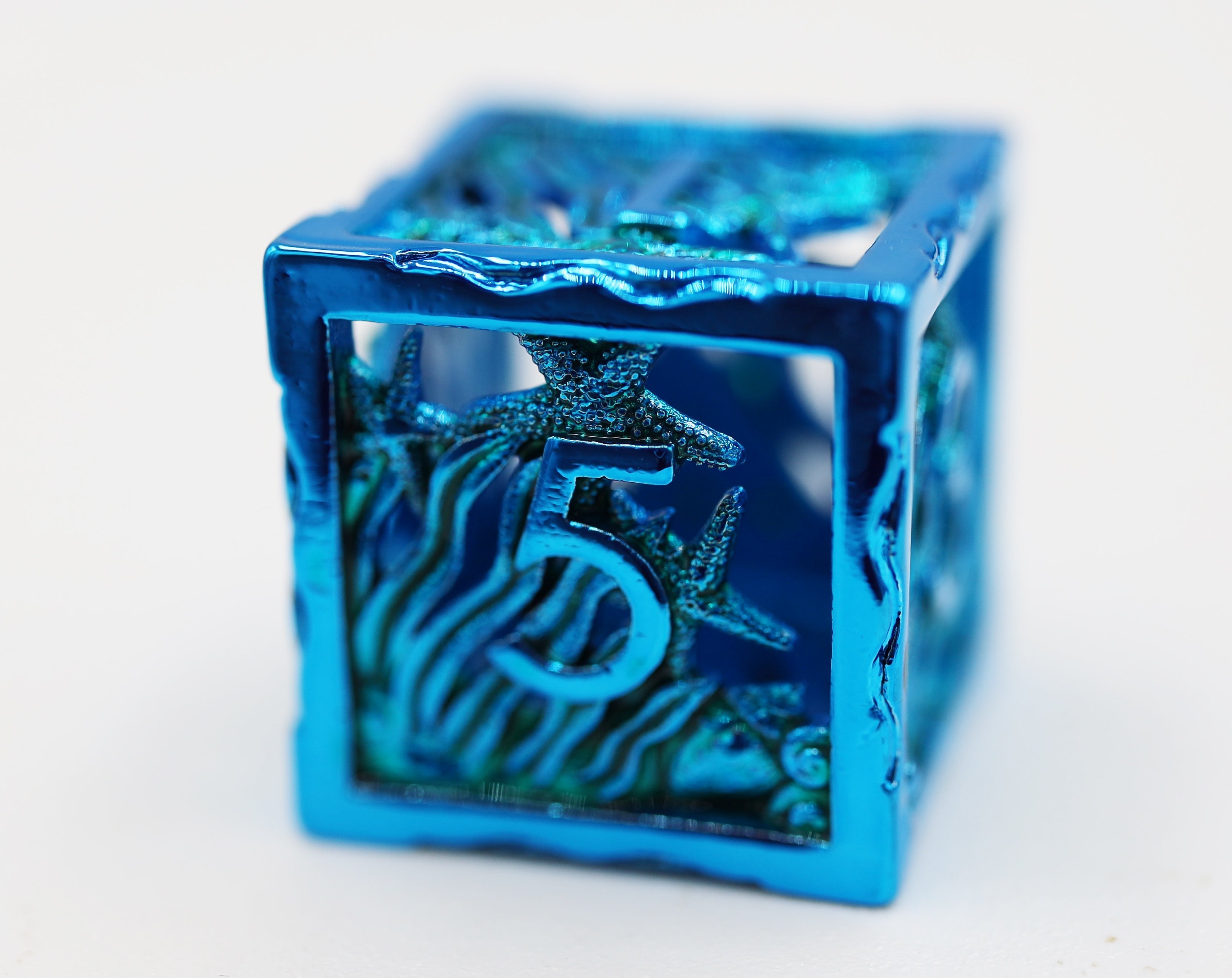 Seascape: Electro Blue - Hollow Metal RPG Dice Set - Bards & Cards