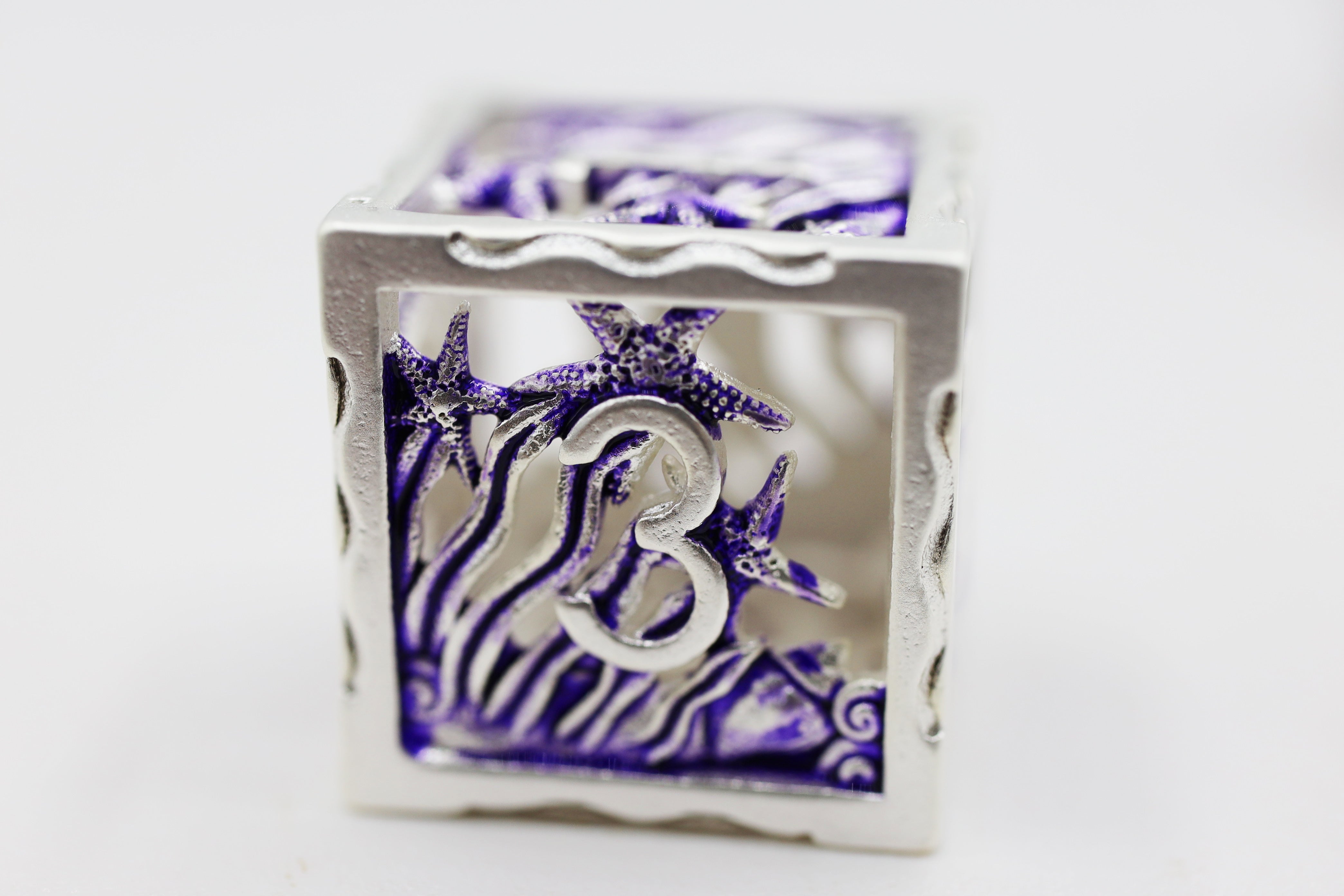 Seascape: Silver & Purple - Hollow Metal RPG Dice Set - Bards & Cards