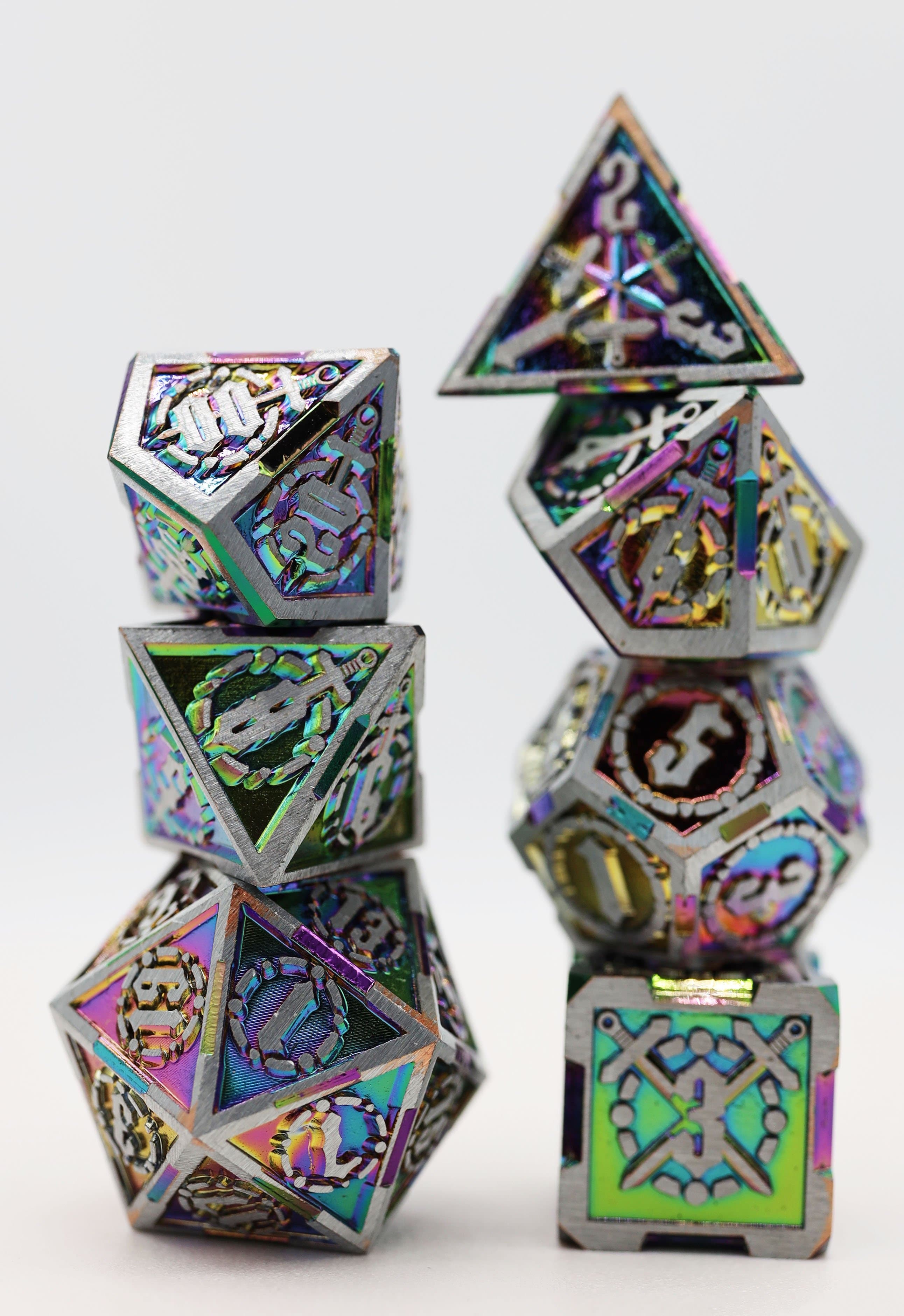 Crossed Swords: Holographic Sword - Metal RPG Dice Set - Bards & Cards