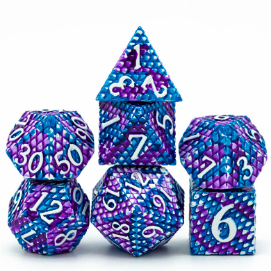 Dragon Scale: Ice - Metal RPG Dice Set - Bards & Cards