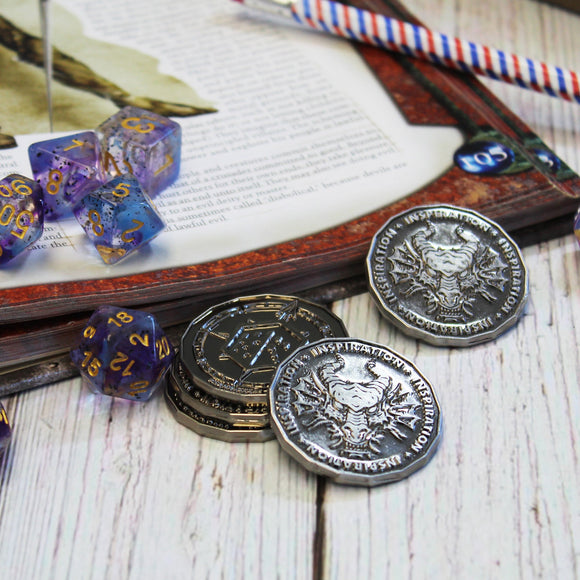 Dice Dungeons Inspiration Coin Tokens (Pack of 4) - Bards & Cards