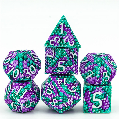 Dragon Scale: Lagoon - Metal RPG Dice Set - Bards & Cards