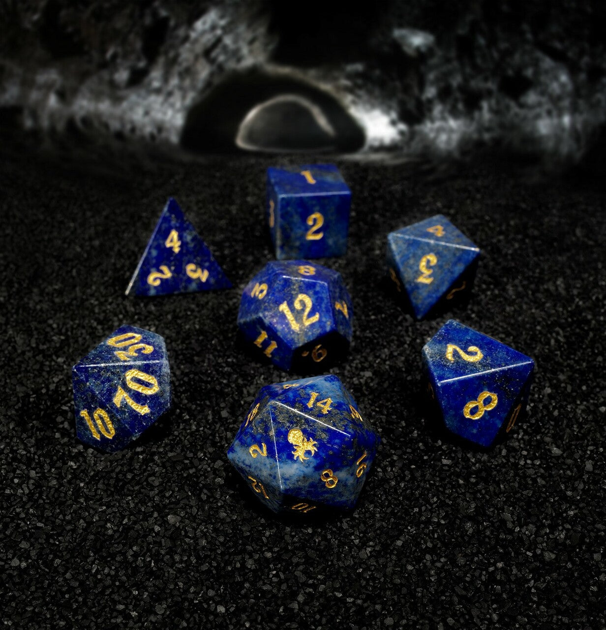Kraken Dice - Lapis Lazuli Semi-Precious Gemstone 7 pc Dice Set - Bards & Cards